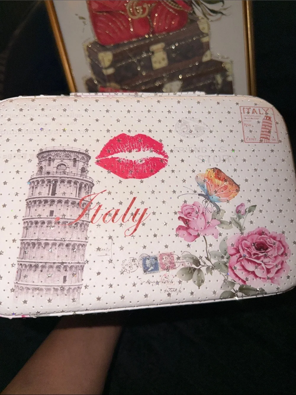Blush Crush Italy Printed Cosmetic Case full of The Creme Shop Essentials &More